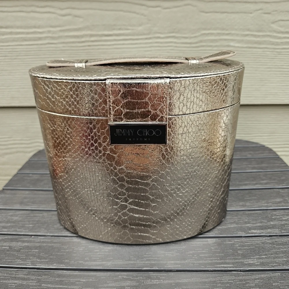 Jimmy Choo Metallic Bronze Snakeskin Cosmetics Vanity Case Lined and Felt Bottom
